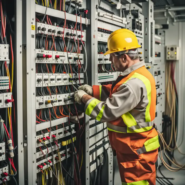 Visual representation of "switchboard" - A large panel with switches and sockets used for directing electricity.