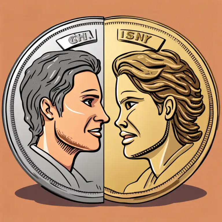Visual representation of "two sides of the same coin" - Two things that seem different but are closely connected or depend on each other