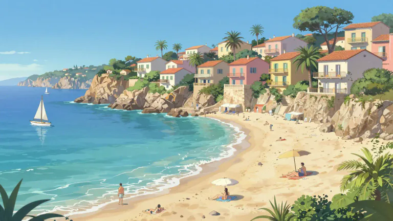 Visual representation of "riviera" - A coastal region that is popular for vacations and has a warm climate