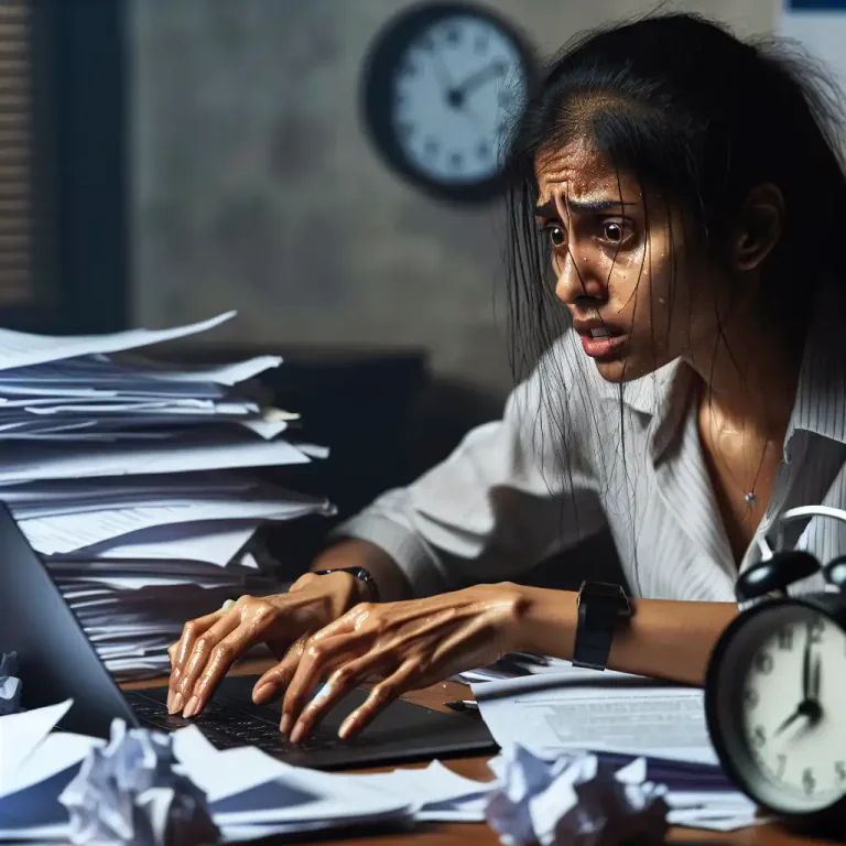 Visual representation of "feverish" - Working quickly and intensely, often in a way that is not organized or controlled.