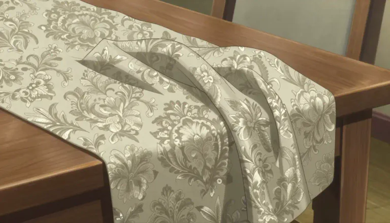 Visual representation of "damask" - A type of richly patterned fabric, usually made of silk or cotton.