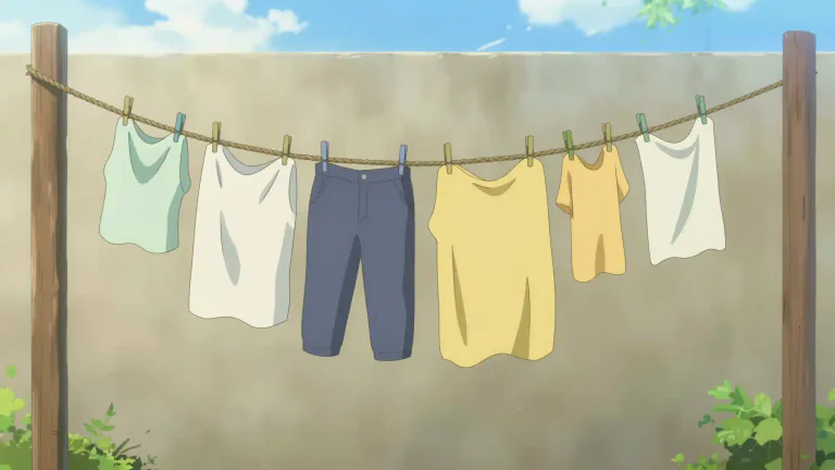 Visual representation of "clothesline" - A length of cord or wire on which clothes are hung to dry.