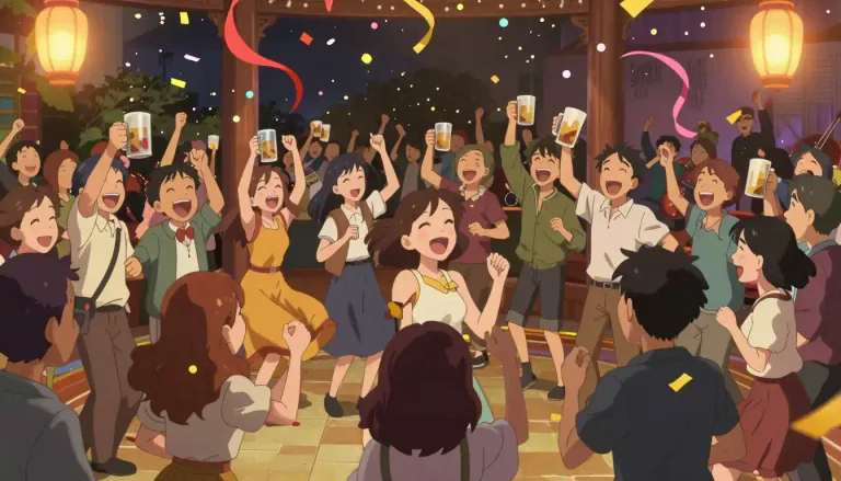 Visual representation of "revelry" - A situation of loud and lively fun, often involving dancing and drinking
