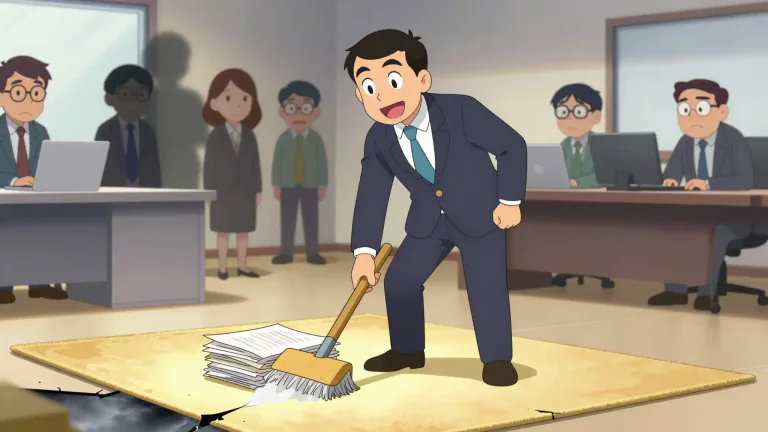 Visual representation of "gloss over" - To ignore or avoid dealing with something unpleasant or difficult.