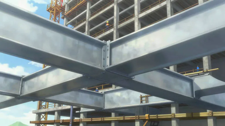 Visual representation of "girder" - A big beam, usually made of steel or iron, that supports a building or a bridge.