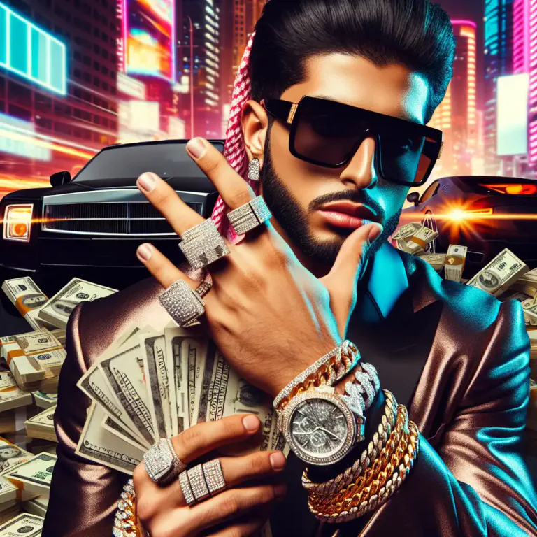 Visual representation of "floss" - To show off wealth or material possessions.