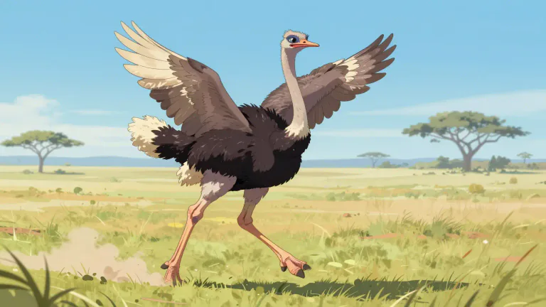 Visual representation of "ostrich" - A large African bird that can't fly but runs very fast