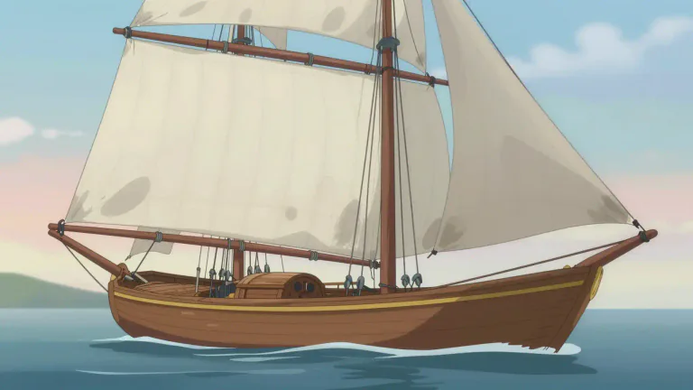 Visual representation of "yawl" - A type of boat with a certain design, having two masts with the smaller, mizzen mast placed behind the steering post.