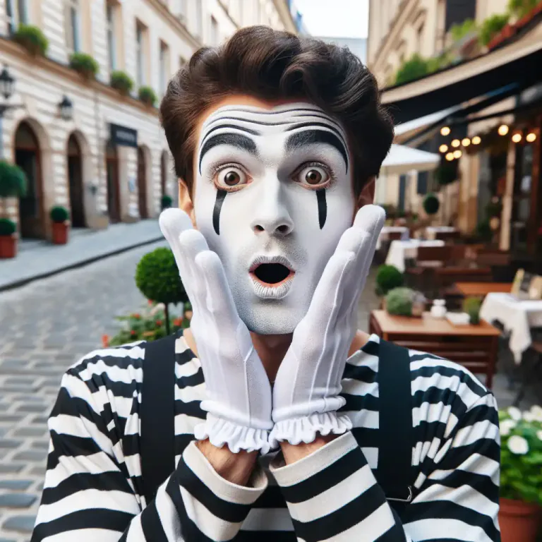 Visual representation of "pantomime" - The art or technique of conveying emotions, actions or feelings by gestures without speech.