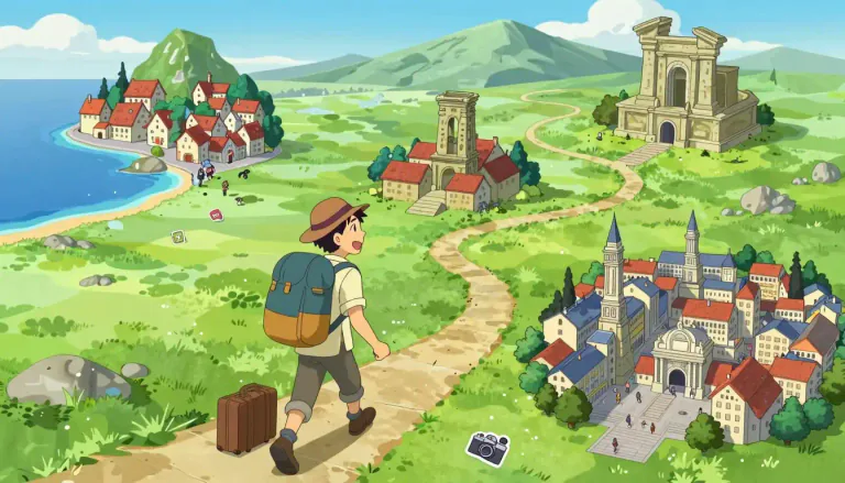 Visual representation of "tour" - A journey for pleasure in which several places are visited.