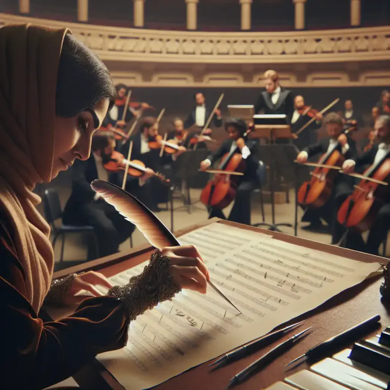 Visual representation of "orchestrate" - To write music for an orchestra to play