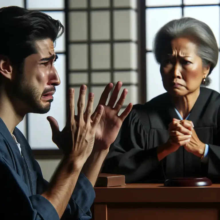 Visual representation of "plea" - A reason given in court for why a person did or did not do something