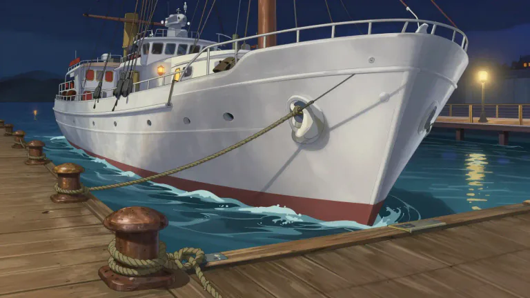 Visual representation of "moor" - To attach a boat, ship, or aircraft to something so it stays in place