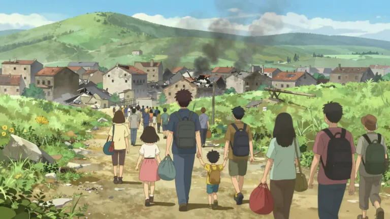 Visual representation of "exodus" - A lot of people leaving a place at the same time