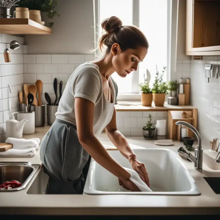 Visual representation of "wash up" - To clean the dishes and utensils after a meal.