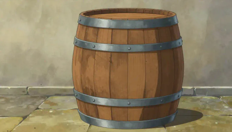 Visual representation of "barrel" - A large circular container with straight sides and flat tops and bottoms, used especially for holding liquids