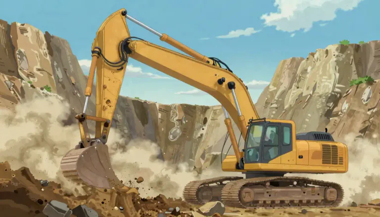 Visual representation of "dragline" - A large piece of machinery used in construction and mining to move earth and materials by dragging a bucket along the ground.