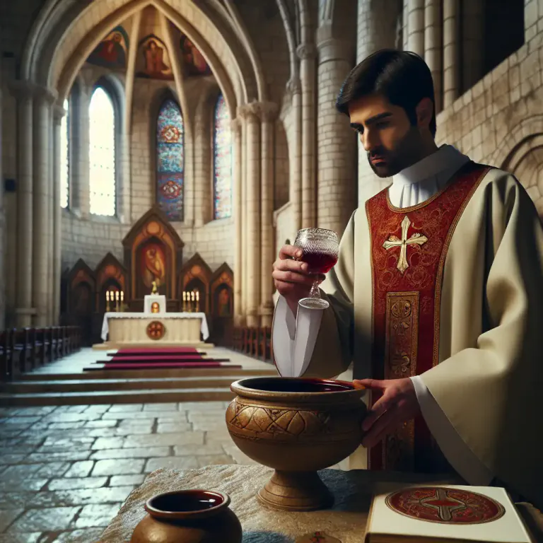 Visual representation of "cruet" - In a church setting, a small vessel used for containing the wine and water needed for the Eucharist.