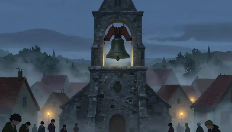Visual representation of "knell" - The sound of a bell, especially when it's rung slowly because someone has died or a funeral.