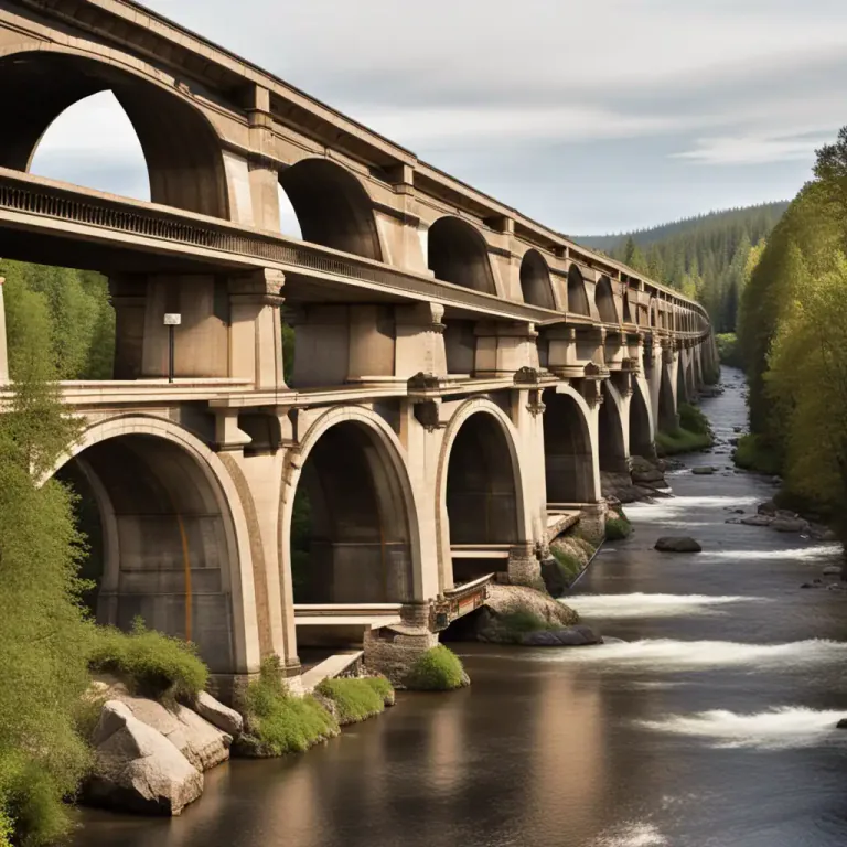 Visual representation of "aqueduct" - A structure that looks like a bridge and is used to carry pipes or wires over a road, river, etc.