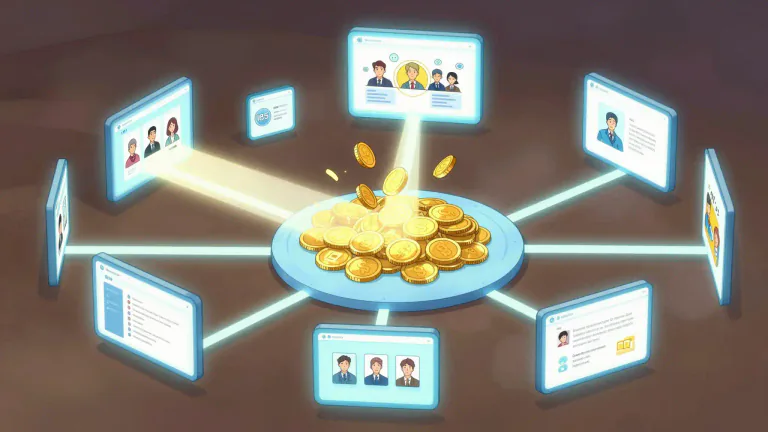 Visual representation of "affiliation" - In computing, the connection or linking of websites or applications for shared benefits