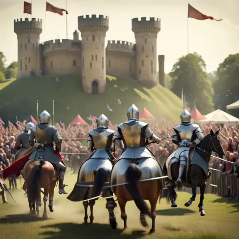 Visual representation of "tournament" - In the middle ages, a sporting event where knights competed in jousting and combat.