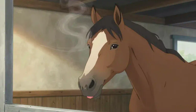 Visual representation of "nicker" - A low soft horse sound