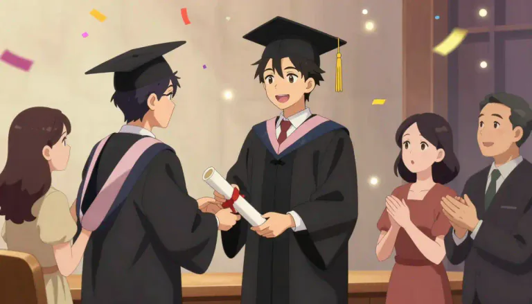 Visual representation of "graduation" - The event of receiving a degree or other academic qualification from a school or university after successful study