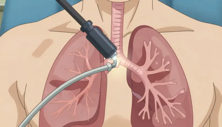 Visual representation of "bronchoscope" - A bronchoscope is a thin tube with a light and camera that doctors use to look at the lungs and air passages.