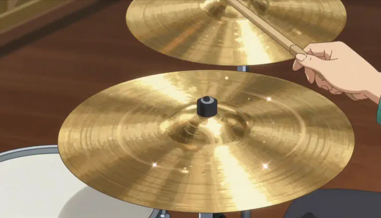 Visual representation of "cymbal" - A musical instrument shaped like a dish, played by hitting it with a drum stick or clapping two cymbals together.