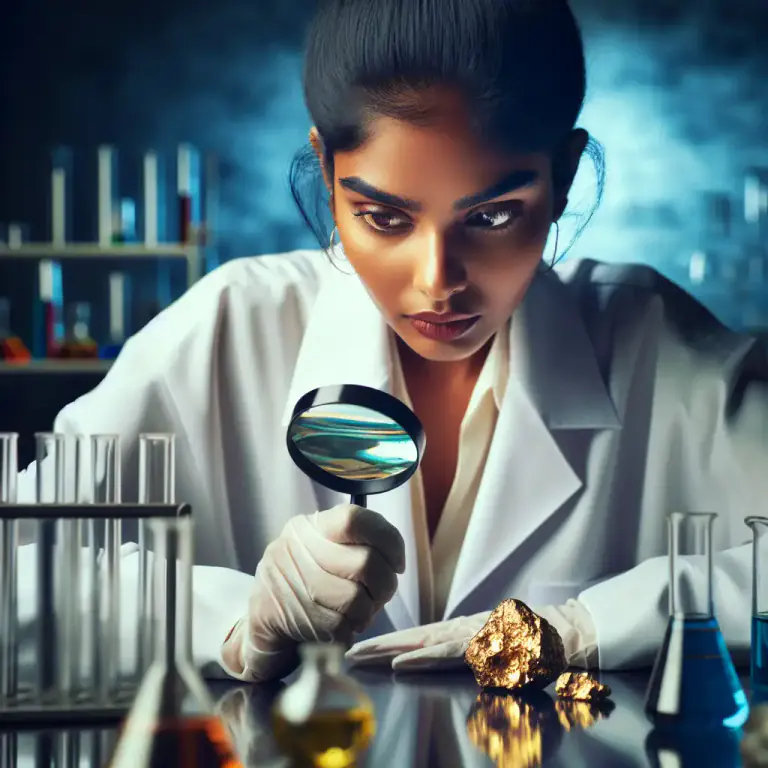 Visual representation of "assay" - To test something to find out what it contains or what its quality is.