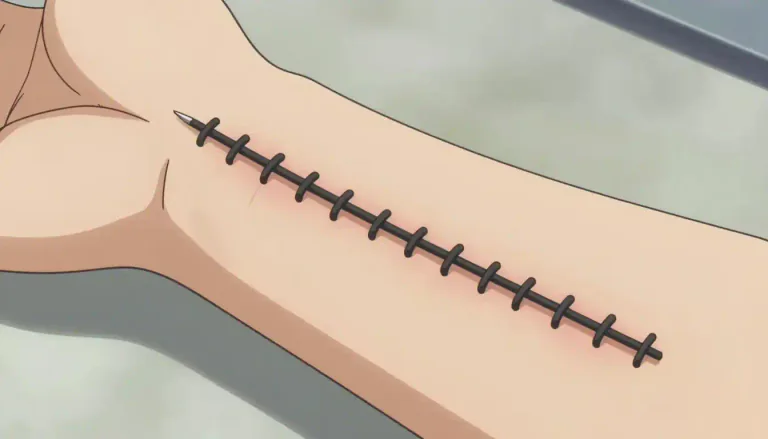 Visual representation of "suture" - A stitch or row of stitches holding together the edges of a wound or surgical incision