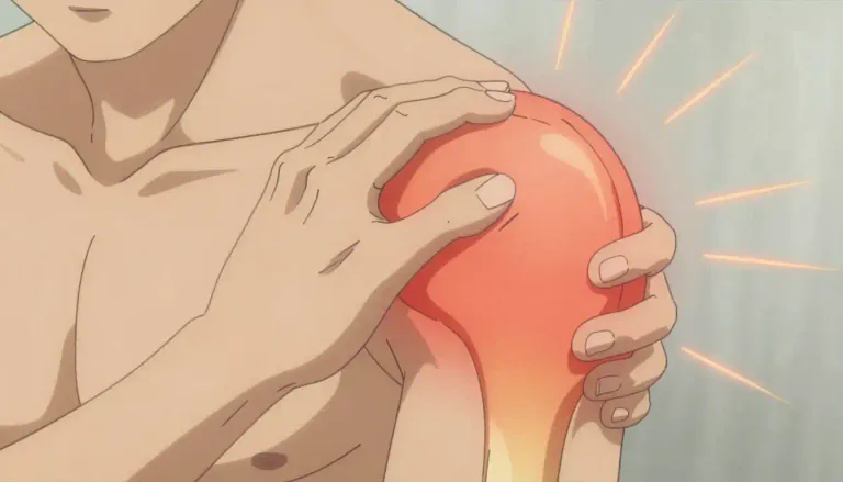 Visual representation of "bursitis" - An inflammation of a bursa, usually in knees, elbows or shoulders, causing pain.