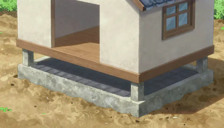 Visual representation of "foundation" - The lowest load-bearing part of a building, typically below the ground.