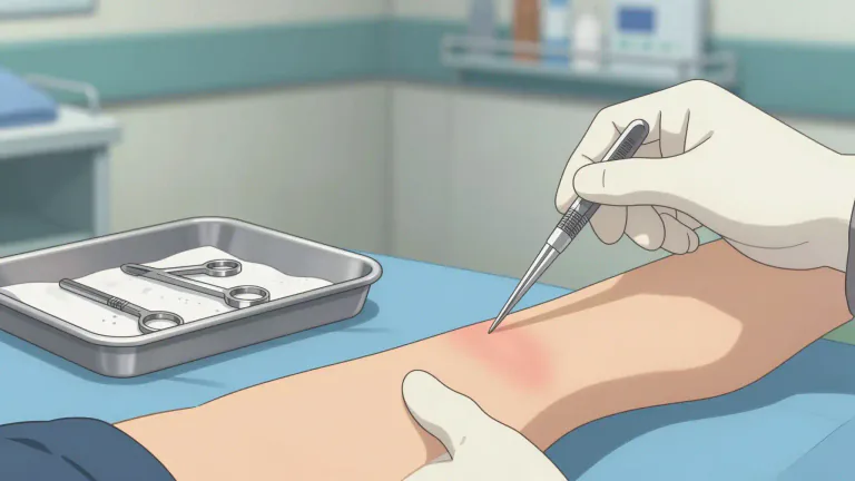 Visual representation of "lance" - A small surgical instrument used for making small holes to release fluid from under the skin.