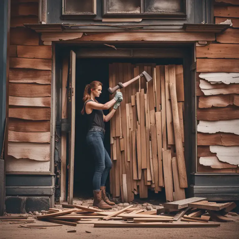 Visual representation of "nail up" - To seal or close off an entrance or opening by nailing boards across it