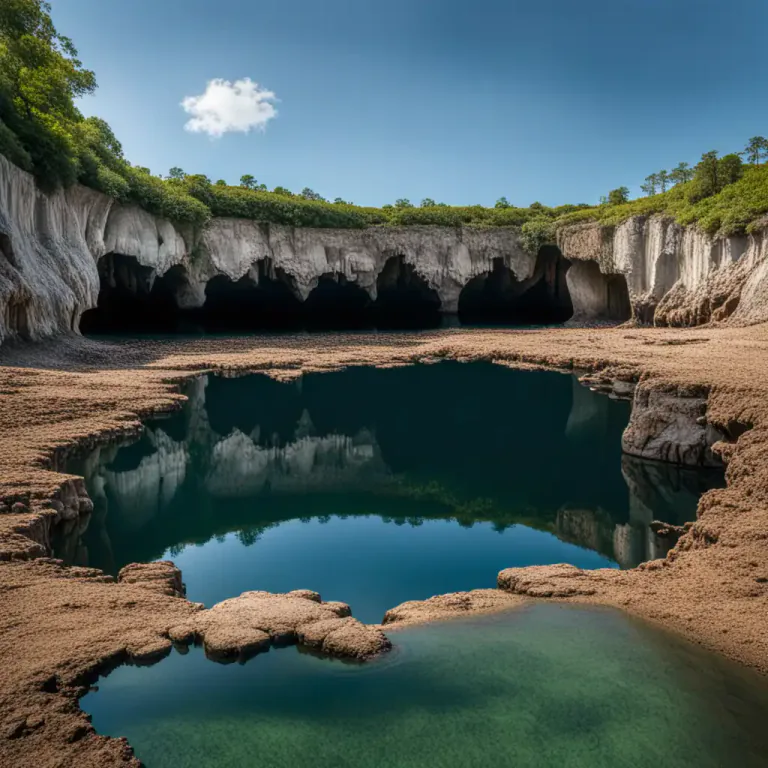 Visual representation of "sinkhole" - A place where water has flowed away underground, often causing a dangerous hole.