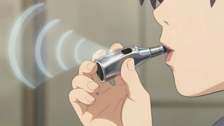 Visual representation of "whistle" - A small device that persons blow to make a loud, high sound