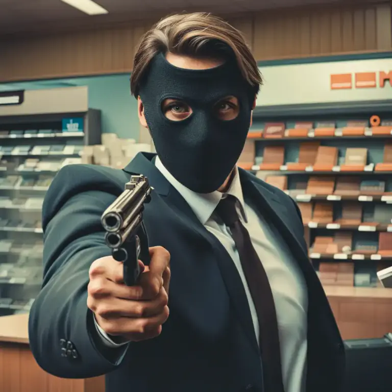 Visual representation of "stick up" - To rob a person or place, often at gunpoint