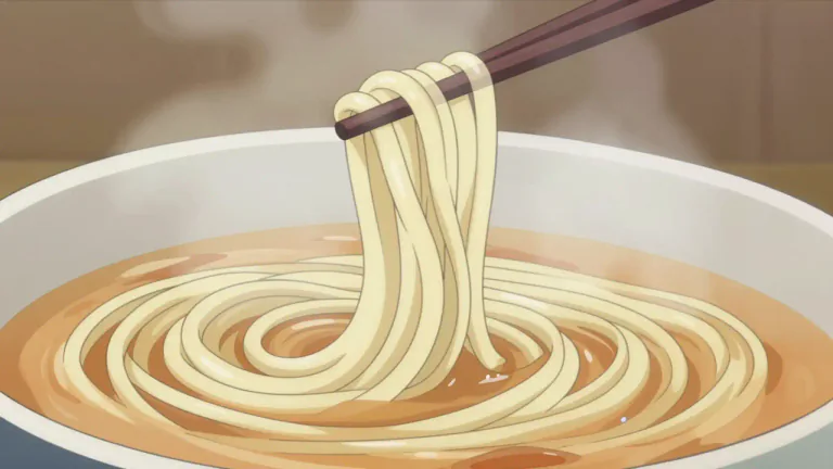 Visual representation of "noodle" - A thin, long strip of dough, often eaten with a sauce or in a soup.