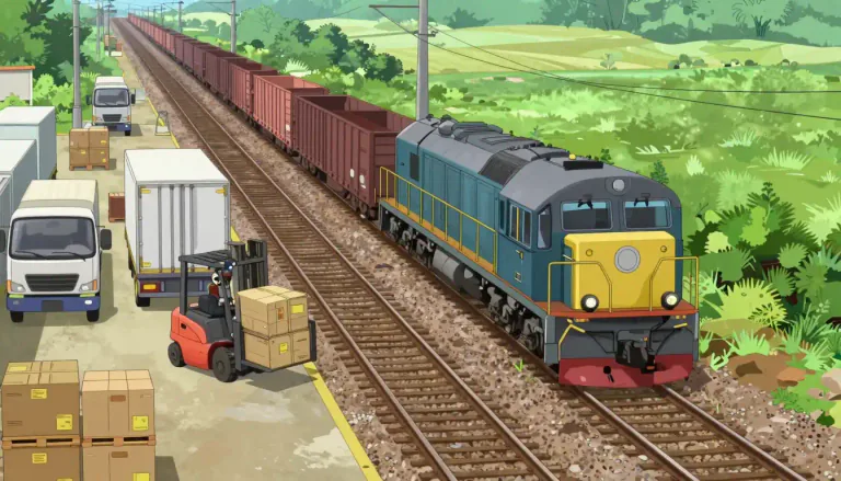 Visual representation of "railhead" - The point at which a railway line starts or ends, especially before loading or unloading goods.