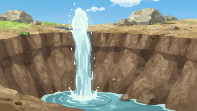 Visual representation of "artesian" - Pertaining to a well or water that is produced by natural pressure from an aquifer beneath the earth's surface.