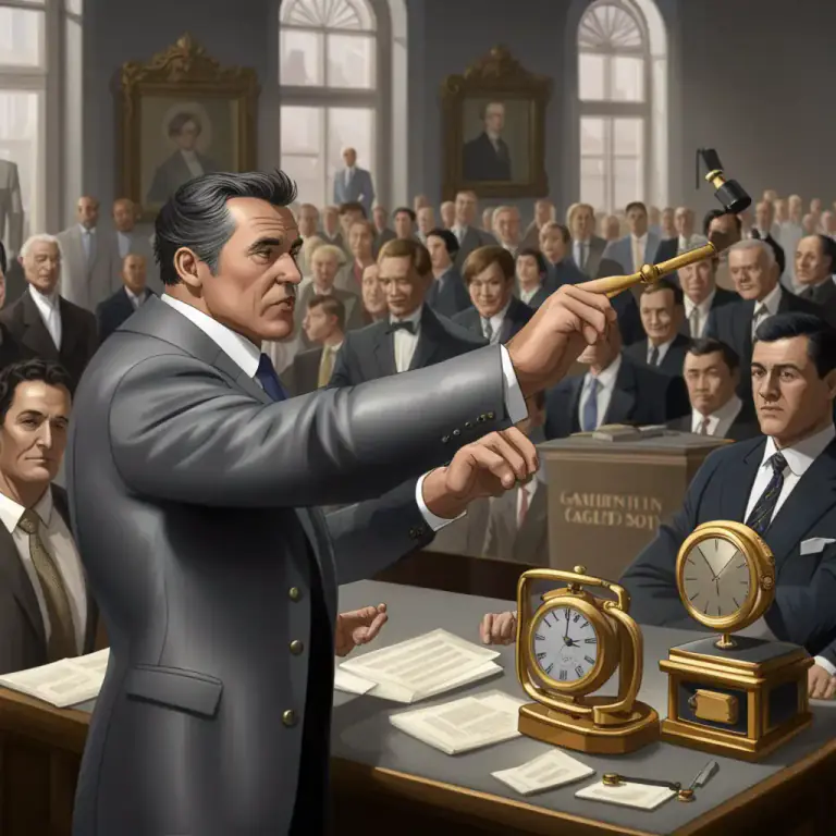 Visual representation of "going once, going twice, sold" - An announcement usually made by an auctioneer to indicate that the auction for an item is about to close. If no one makes a higher bid, the item will be sold to the highest bidder.