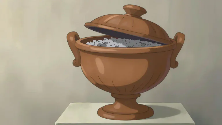 Visual representation of "urn" - A large vase with a cover that is often used to hold the ashes of a person who has been cremated.
