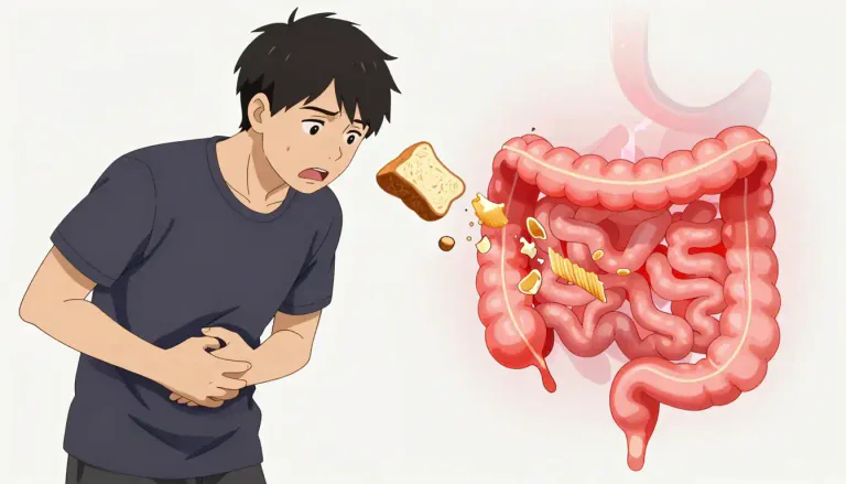 Visual representation of "coeliac" - Related to a disease in the small intestine that is caused by a reaction to a protein called gluten.
