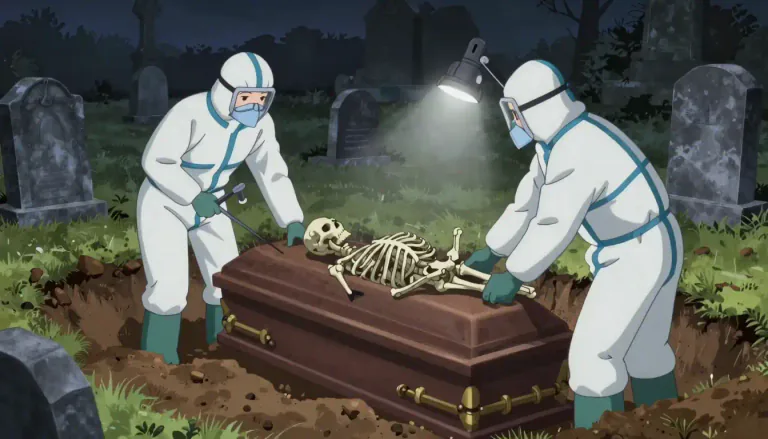 Visual representation of "exhumation" - The act of digging up something (especially a corpse) that has been buried.