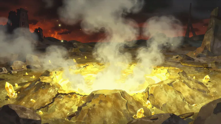 Visual representation of "brimstone" - A yellow chemical element with a strong smell, often referred to in the Bible as a symbol of punishment or destruction.