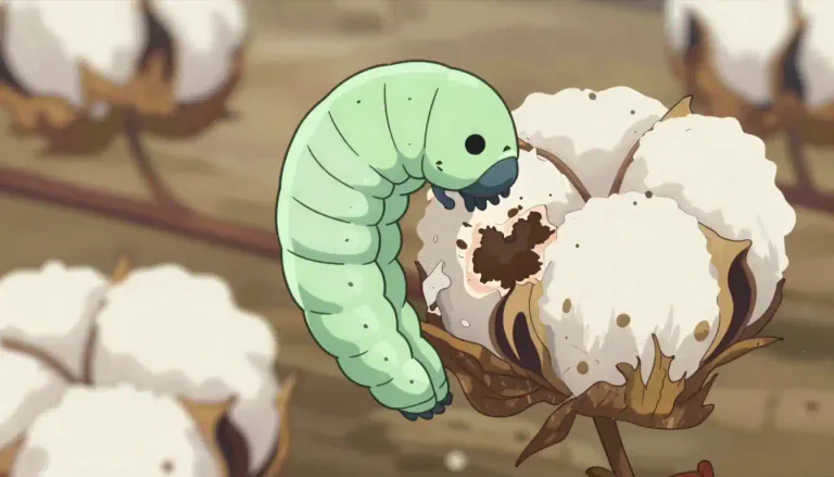 Visual representation of "bollworm" - A type of moth larva that primarily feeds on the seed pods, or 'bolls', of cotton and other plants, often causing considerable agricultural damage.