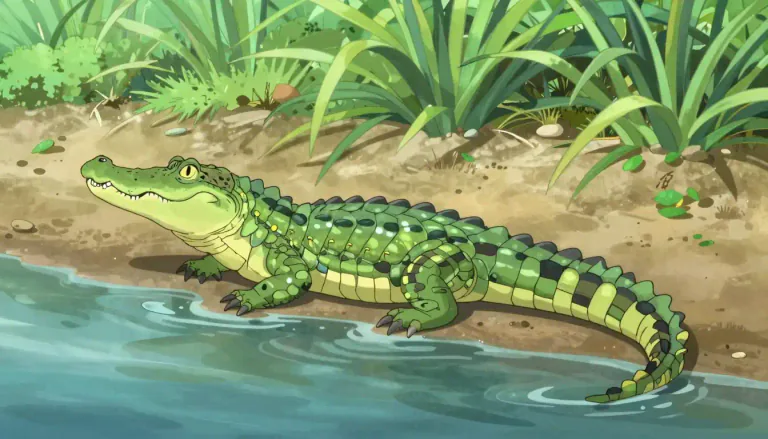 Visual representation of "crocodile" - A large reptile with a strong jaw, short legs, and a long tail. It lives near water in tropical regions.