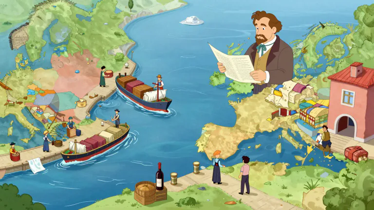 Visual representation of "ricardian" - Relating to the economic theories of David Ricardo, particularly concerning trade and economics.